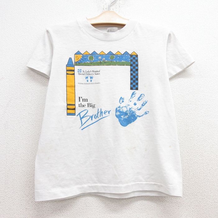 古着 ヘインズ Hanes 半袖 ビンテージ Tシャツ キッズ ボーイズ 子供服 80年代 80s Brother 手 クルーネック USA製 白 ホワイト 25jul24