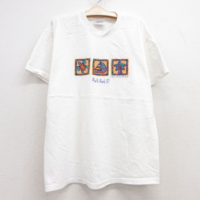 古着 ヘインズ Hanes 半袖 ビンテージ Tシャツ キッズ ボーイズ 子供服 00年代 00s マートルビーチ ヨット コットン クルーネック 白 ホワイト 25jul24