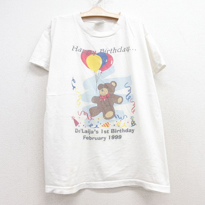 古着 半袖 ビンテージ Tシャツ キッズ ボーイズ 子供服 90年代 90s クマ テディベア コットン クルーネック 白 ホワイト 25jul24