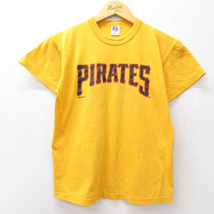 古着 ラッセル 半袖 ビンテージ Tシャツ キッズ ボーイズ 子供服 90年代 90s MLB ピッツバーグパイレーツ クルーネック USA製 黄 イエロー メジャーリーグ ベースボール 野球 25aug04