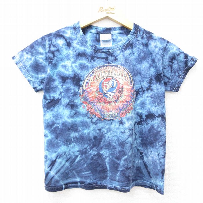 【50%OFF】古着 半袖 ビンテージ ロック バンド Tシャツ キッズ ボーイズ 子供服 00年代 00s グレイトフルデッド コットン クルーネック 紺他 ネイビー タイダイ 25aug04