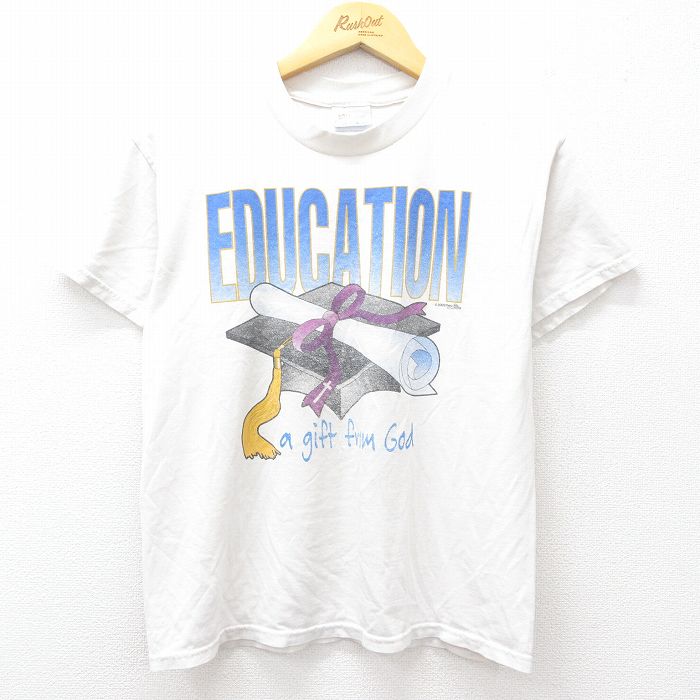 古着 ヘインズ Hanes 半袖 ビンテージ Tシャツ キッズ ボーイズ 子供服 00年代 00s EDUCATION クルーネック 生成り 25aug04