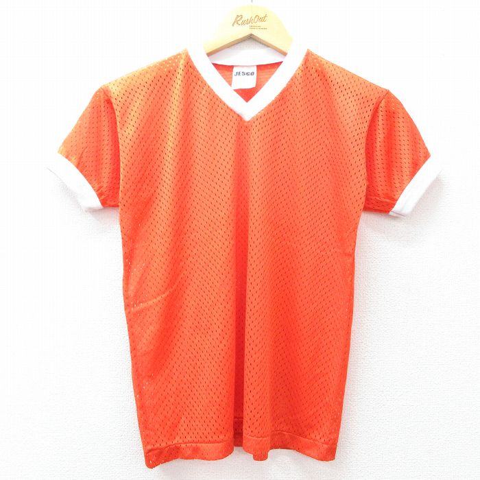 古着 半袖 ビンテージ Tシャツ キッズ ボーイズ 子供服 80年代 80s 無地 メッシュ地 Vネック オレンジ 25aug04