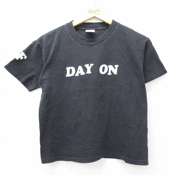 古着 半袖 ビンテージ Tシャツ キッズ ボーイズ 子供服 00年代 00s DAY ON フロッキープリント コットン クルーネック 黒 ブラック 25aug04