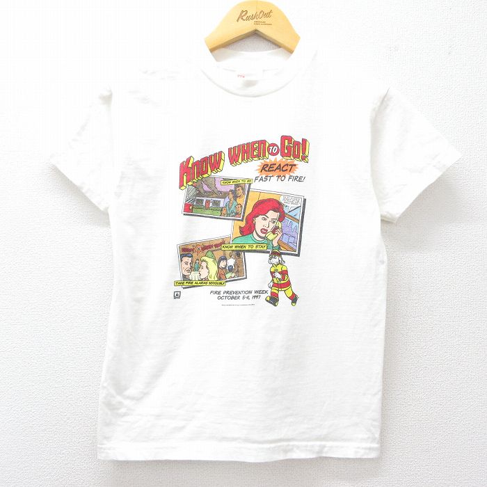 古着 ヘインズ Hanes 半袖 ビンテージ Tシャツ キッズ ボーイズ 子供服 90年代 90s Know When to Go コットン クルーネック 白 ホワイト 25aug04