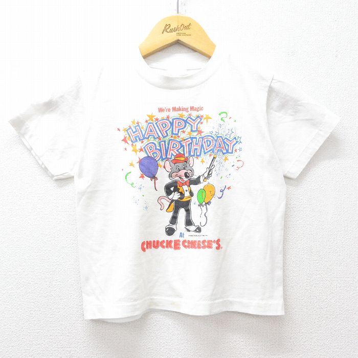 古着 半袖 ビンテージ Tシャツ キッズ ボーイズ 子供服 90年代 90s チャッキーチーズ ネズミ クルーネック USA製 白 ホワイト 25aug04