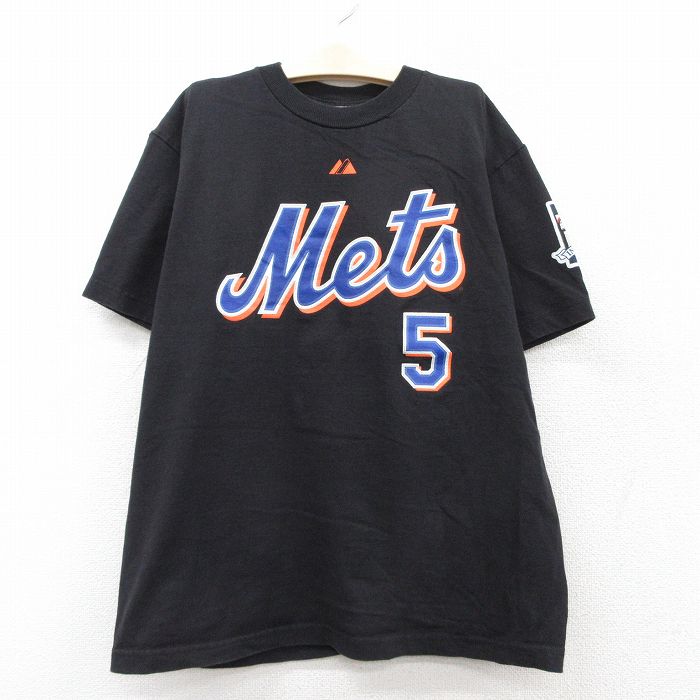 古着 マジェスティック 半袖 ビンテージ Tシャツ キッズ ボーイズ 子供服 00年代 00s MLB ニューヨークメッツ デビットライト 5 コットン クルーネック 黒 ブラック メジャーリーグ ベースボール 野球 25aug06