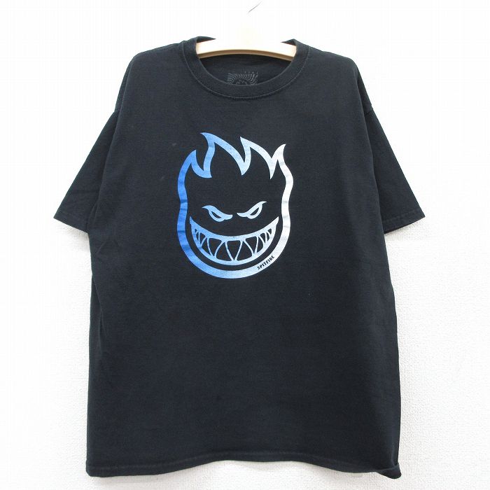 古着 スピットファイア 半袖 Tシャツ キッズ ボーイズ 子供服 ビッグロゴ コットン クルーネック 黒 ブラック 25aug06