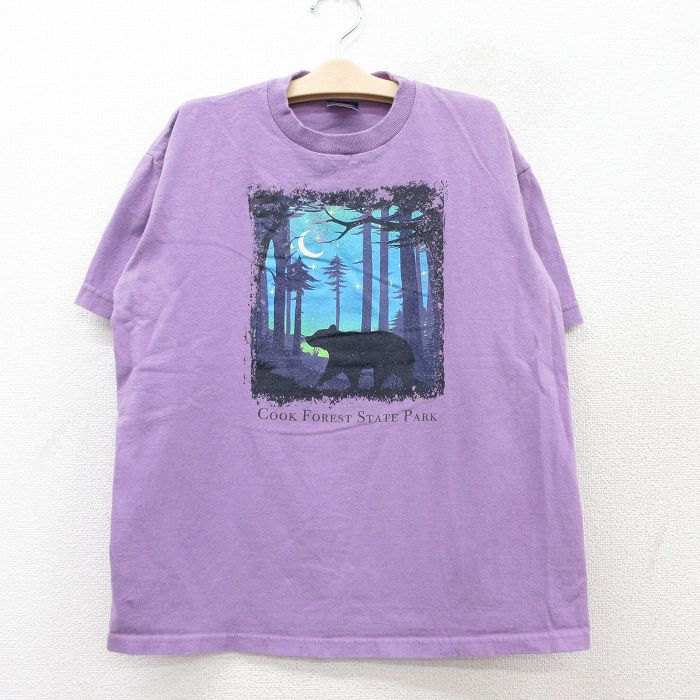 古着 半袖 ビンテージ Tシャツ キッズ ボーイズ 子供服 90年代 90s クマ コットン クルーネック USA製 紫 パープル 25aug06