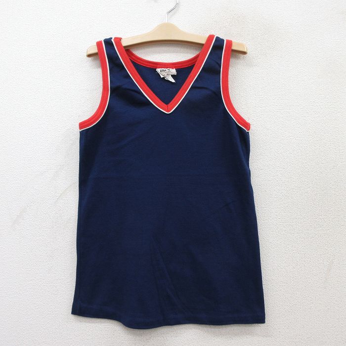 古着 ビンテージ タンクトップ キッズ ボーイズ 子供服 80年代 80s 無地 Vネック 紺 ネイビー 25aug06