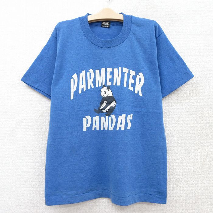 【50%OFF】古着 フルーツオブザルーム 半袖 ビンテージ Tシャツ キッズ ボーイズ 子供服 90年代 90s パンダ クルーネック USA製 青 ブルー 25aug06