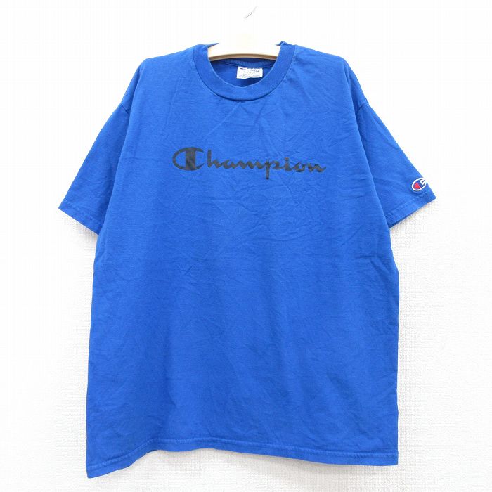 【50%OFF】古着 チャンピオン champion 半袖 ビンテージ Tシャツ キッズ ボーイズ 子供服 00年代 00s ビッグロゴ コットン クルーネック 青 ブルー 25aug06