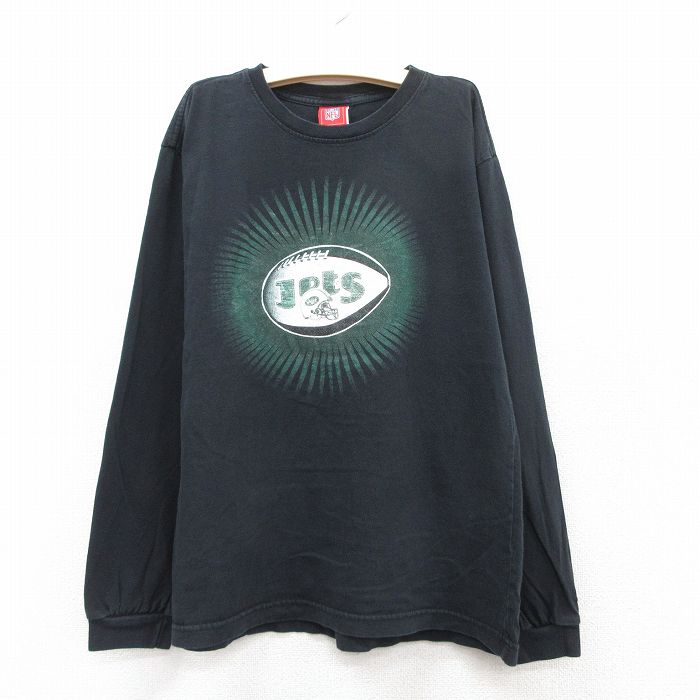 【20%OFF】古着 長袖 ビンテージ Tシャツ キッズ ボーイズ 子供服 00年代 00s NFL ニューヨークジェッツ コットン クルーネック 黒 ブラック アメフト スーパーボウル 25aug06