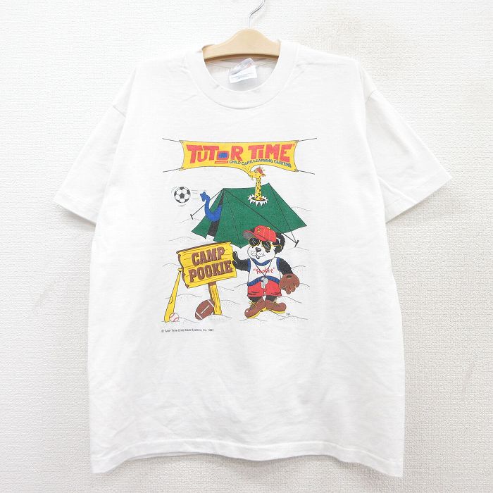 古着 ヘインズ Hanes 半袖 ビンテージ Tシャツ キッズ ボーイズ 子供服 90年代 90s パンダ キャンプ テント クルーネック USA製 白 ホワイト 25aug06
