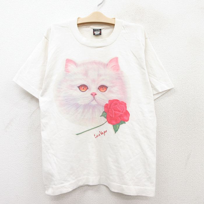 古着 スクリーンスターズ 半袖 ビンテージ Tシャツ キッズ ボーイズ 子供服 80年代 80s ネコ バラ クルーネック USA製 白 ホワイト 【spe】 25aug06