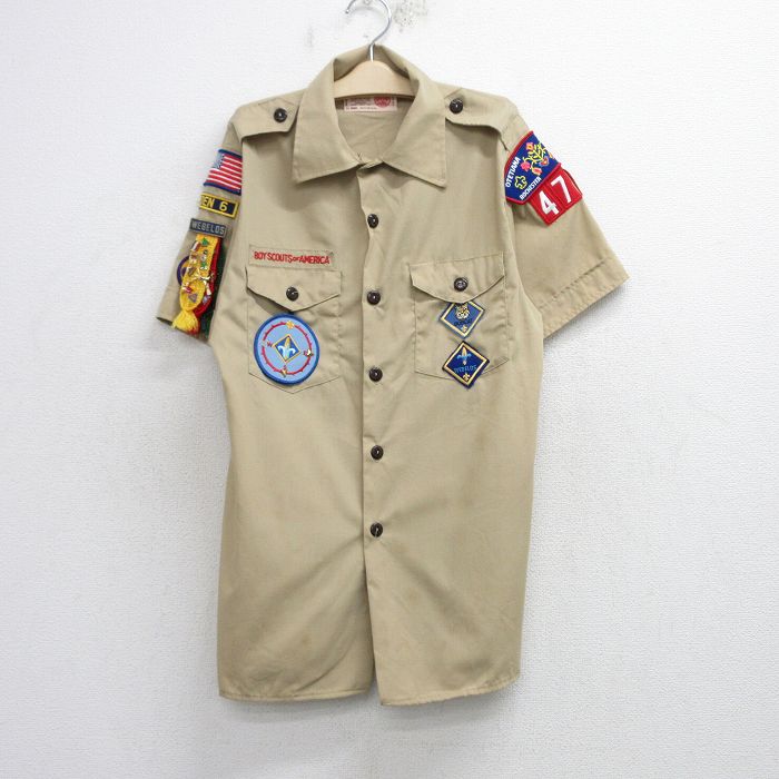 古着 半袖 ボーイスカウト シャツ キッズ ボーイズ 子供服 90年代 90s ワッペン USA製 ベージュ カーキ 25aug20