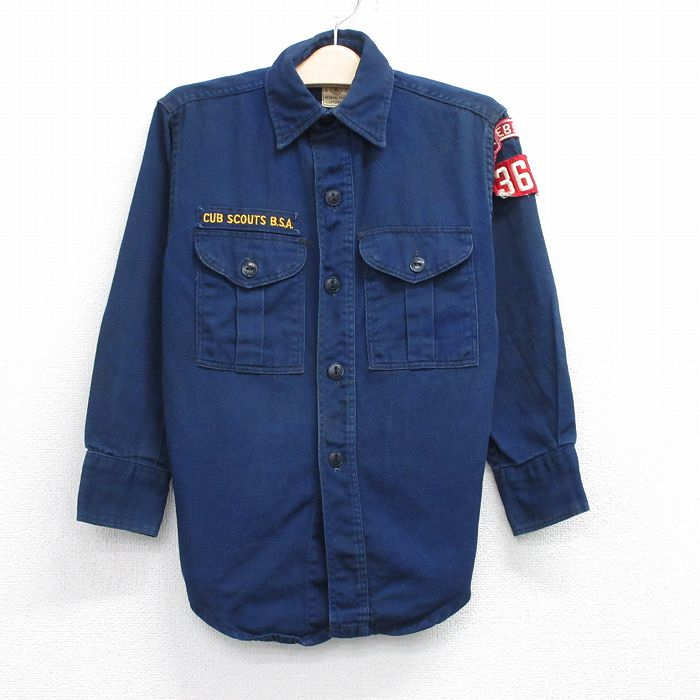 古着 長袖 ビンテージ ボーイスカウト シャツ キッズ ボーイズ 子供服 70年代 70s 紺 ネイビー 25aug20