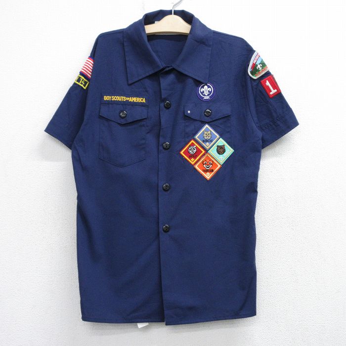 古着 半袖 ボーイスカウト シャツ キッズ ボーイズ 子供服 ワッペン 紺 ネイビー 25aug20