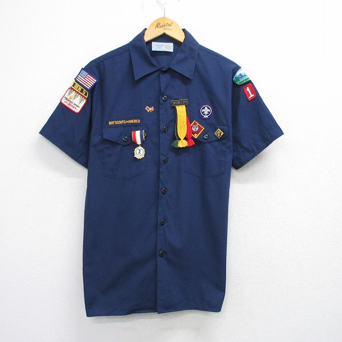 古着 半袖 ボーイスカウト シャツ キッズ ボーイズ 子供服 90年代 90s ワッペン USA製 紺 ネイビー 25aug20