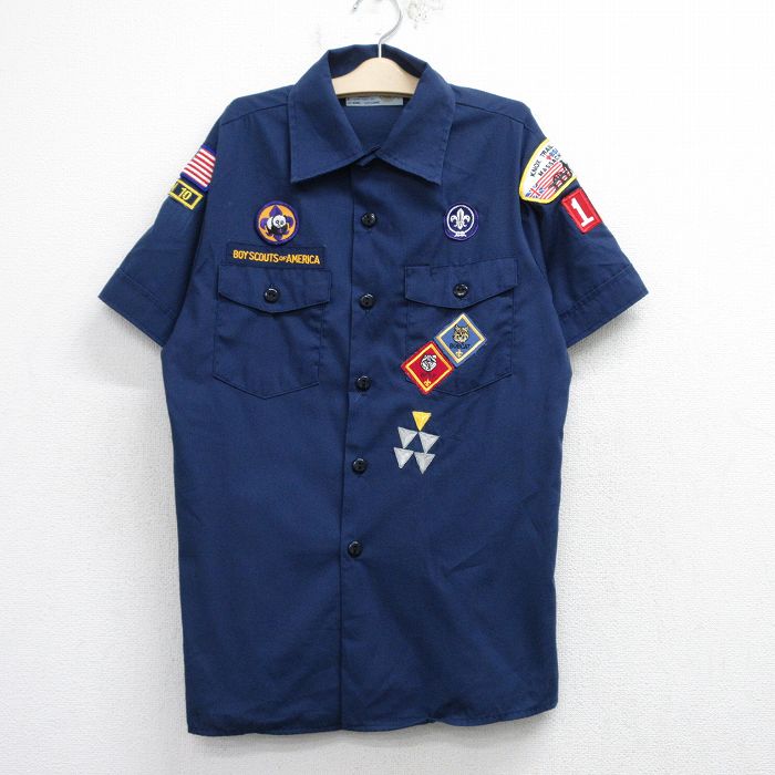 古着 半袖 ボーイスカウト シャツ キッズ ボーイズ 子供服 90年代 90s ワッペン USA製 紺 ネイビー 25aug20