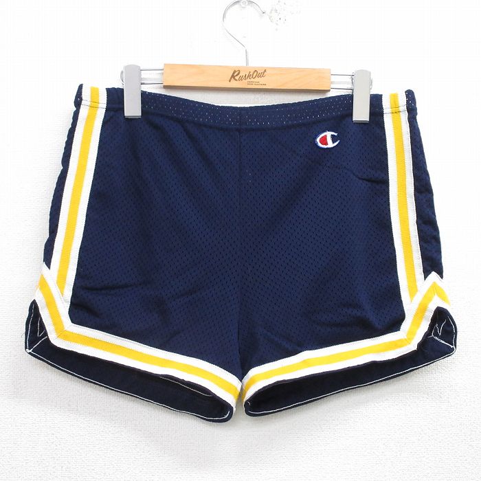 【50%OFF】古着 チャンピオン champion ショート トレーニング パンツ キッズ ボーイズ 子供服 80年代 80s ワンポイントロゴ メッシュ地 USA製 紺他 ネイビー 25aug20
