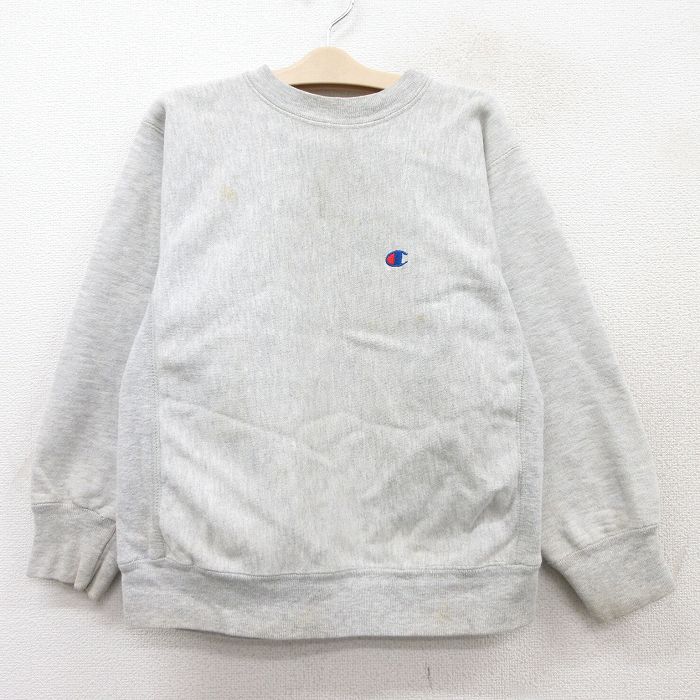 古着 長袖 チャンピオン champion リバースウィーブ キッズ ボーイズ 子供服 90年代 90s ワンポイントロゴ クルーネック USA製 薄グレー 霜降り 【spe】 25sep02