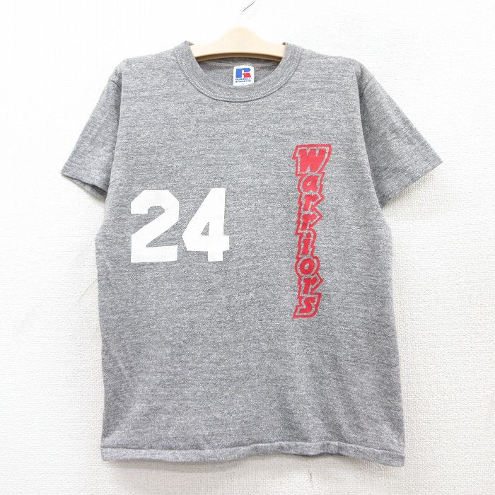 【20%OFF】古着 ラッセル 半袖 ビンテージ Tシャツ キッズ ボーイズ 子供服 80年代 80s Warriors ELLIS 24 クルーネック グレー 霜降り 25sep02