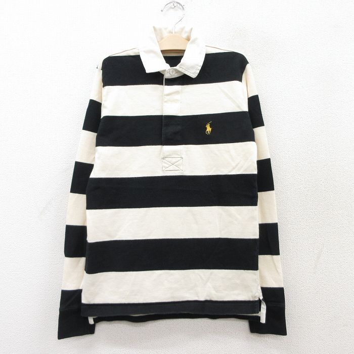 古着 ラルフローレン Ralph Lauren 長袖 ブランド ラガー シャツ キッズ ボーイズ 子供服 90年代 90s ワンポイントロゴ コットン 黒他 ブラック ボーダー 25sep02