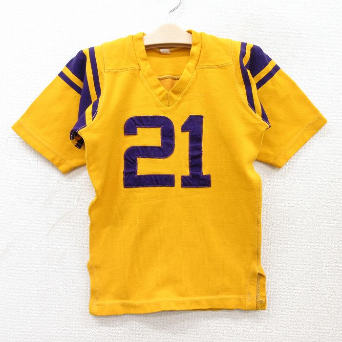 古着 半袖 ビンテージ Tシャツ キッズ ボーイズ 子供服 70年代 70s 21 Vネック 黄 イエロー 25sep02