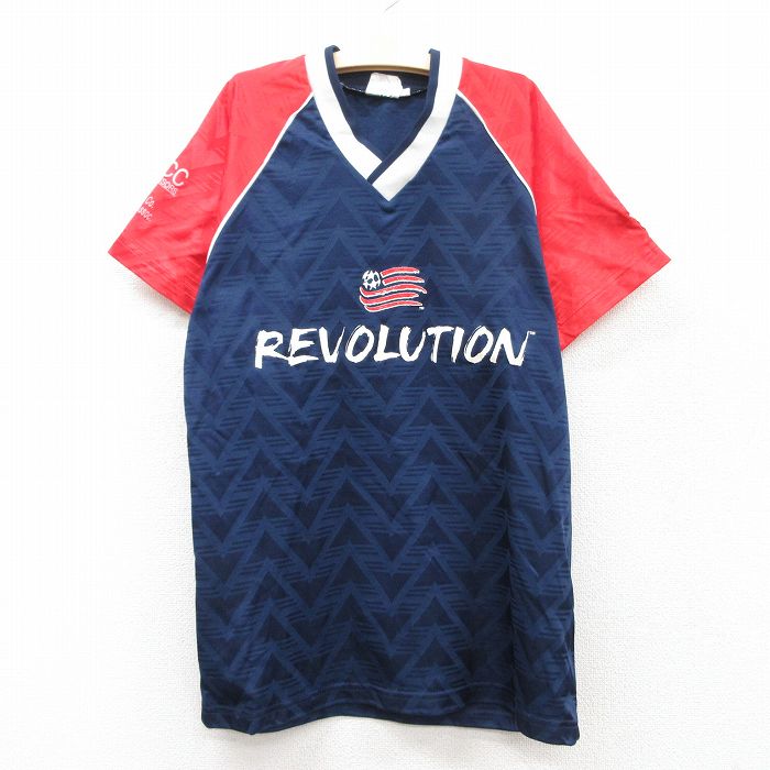 古着 半袖 ビンテージ サッカー Tシャツ キッズ ボーイズ 子供服 80年代 80s REVOLUTION 5 ラグラン Vネック USA製 紺他 ネイビー 25sep02