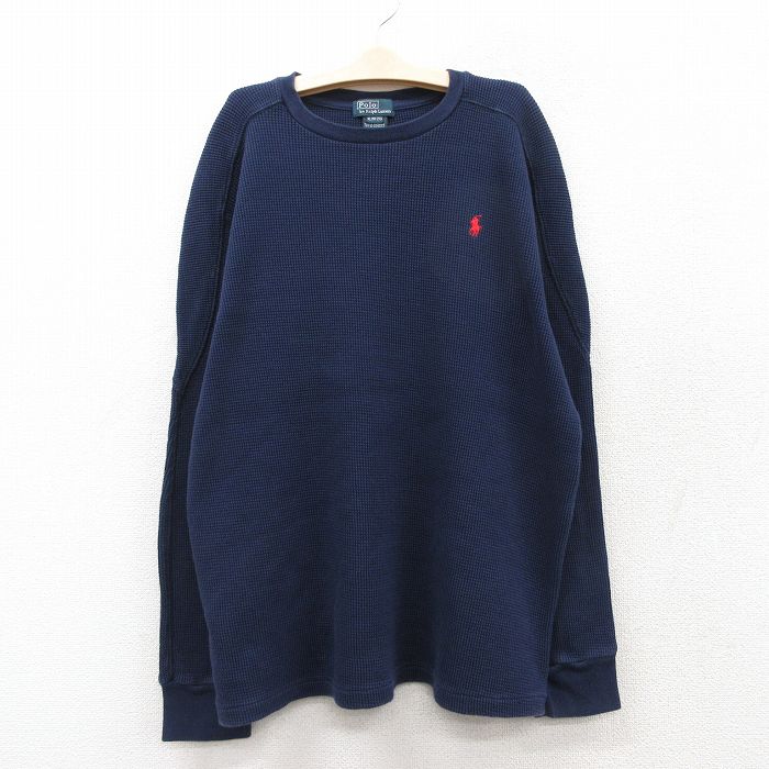 古着 ラルフローレン Ralph Lauren 半袖 ブランド サーマル Tシャツ キッズ ボーイズ 子供服 90年代 90s ワンポイントロゴ コットン クルーネック 紺 ネイビー 25sep02