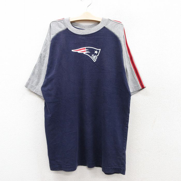 【50%OFF】古着 リーボック REEBOK 半袖 ビンテージ Tシャツ キッズ ボーイズ 子供服 00年代 00s NFL ニューイングランドペイトリオッツ ラグラン ツートンカラー クルーネック 紺他 ネイビー アメフト スーパーボウル 25sep02