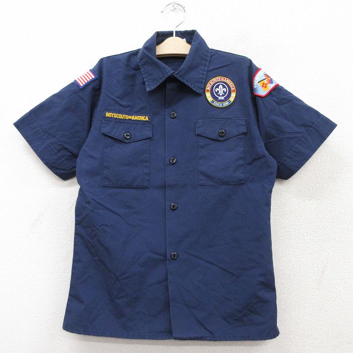 古着 半袖 ボーイスカウト シャツ キッズ ボーイズ 子供服 90年代 90s ワッペン 紺 ネイビー 25sep02