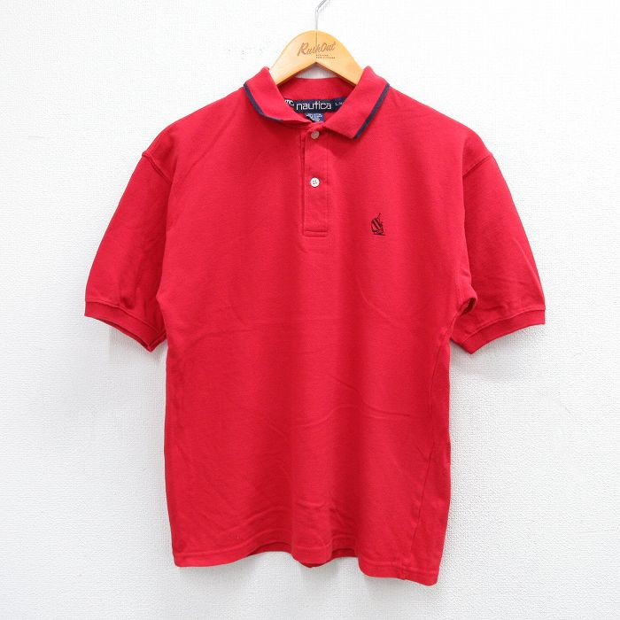 古着 ノーティカ NAUTICA 半袖 ブランド ポロ シャツ キッズ ボーイズ 子供服 90年代 90s ワンポイントロゴ 鹿の子 コットン 赤 レッド 25sep03