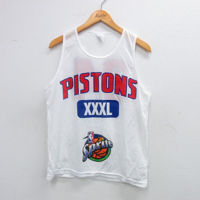【20%OFF】古着 ビンテージ タンクトップ キッズ ボーイズ 子供服 80年代 80s NBA デトロイトピストンズ 34 メッシュ地 クルーネック USA製 白 ホワイト バスケットボール ユニフォーム ゲームシャツ 25sep03