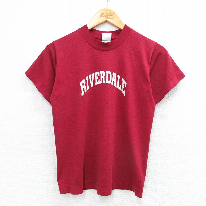 古着 フルーツオブザルーム 半袖 ビンテージ Tシャツ キッズ ボーイズ 子供服 90年代 90s リバーデイル クルーネック USA製 エンジ 25sep03