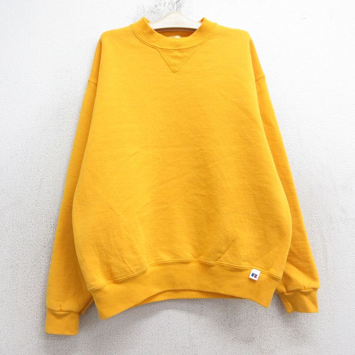 古着 ラッセル 長袖 スウェット キッズ ボーイズ 子供服 00年代 00s 無地 クルーネック 黄色 25dec03