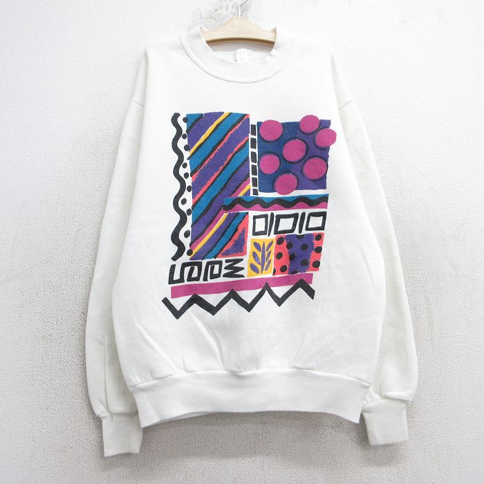 古着 長袖 スウェット キッズ ボーイズ 子供服 90年代 90s コットン クルーネック USA製 白 25dec03