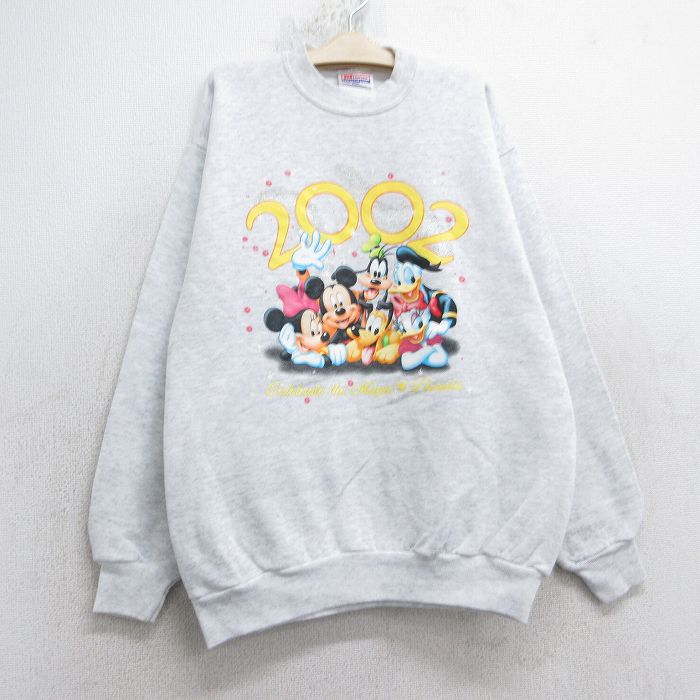 【20%OFF】古着 ヘインズ 長袖 スウェット キッズ ボーイズ 子供服 00年代 00s ディズニー ミッキー ミニー ドナルド クルーネック 薄グレー 霜降り 25dec03