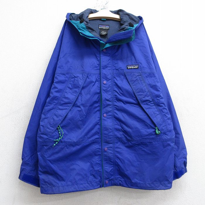 古着 パタゴニア patagonia 長袖 ナイロン ジャケット パーカー キッズ ボーイズ 子供服 リップストップ リフレクター 青 25dec03