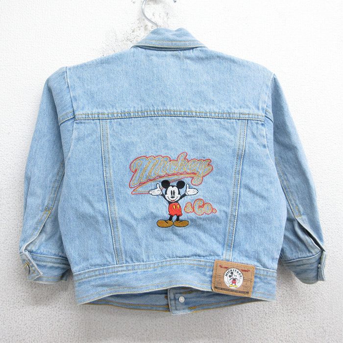 古着 長袖 ジージャン キッズ ボーイズ 子供服 90年代 90s ディズニー ミッキー 刺繍 コットン 薄紺 デニム【spe】 25dec03