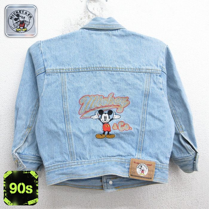 【50%OFF】ディズニー 90s 長袖ジージャン ミッキー刺繍 薄紺 キッズ | 古着