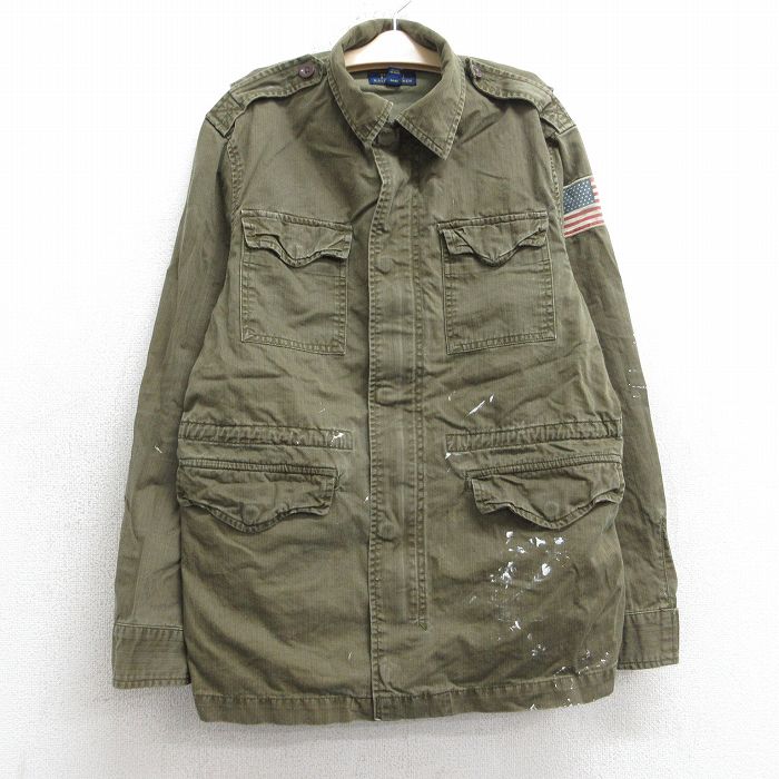古着 ラルフローレン 長袖 ブランド ジャケット キッズ ボーイズ 子供服 星条旗 コットン 濃緑 25dec03