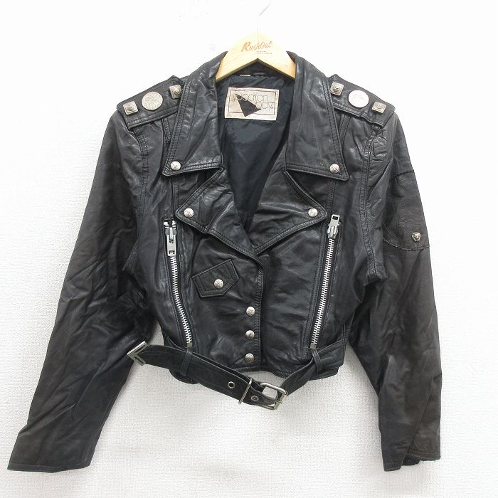 古着 長袖 レザー ジャケット キッズ ボーイズ 子供服 80年代 80s ライダース 黒 26jan09