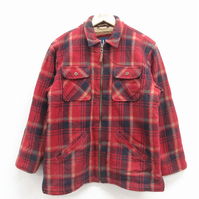 古着 ギャップ GAP 長袖 ウール ジャケット キッズ ボーイズ 子供服 00年代 00s エンジ チェック 内側ボア 26jan09