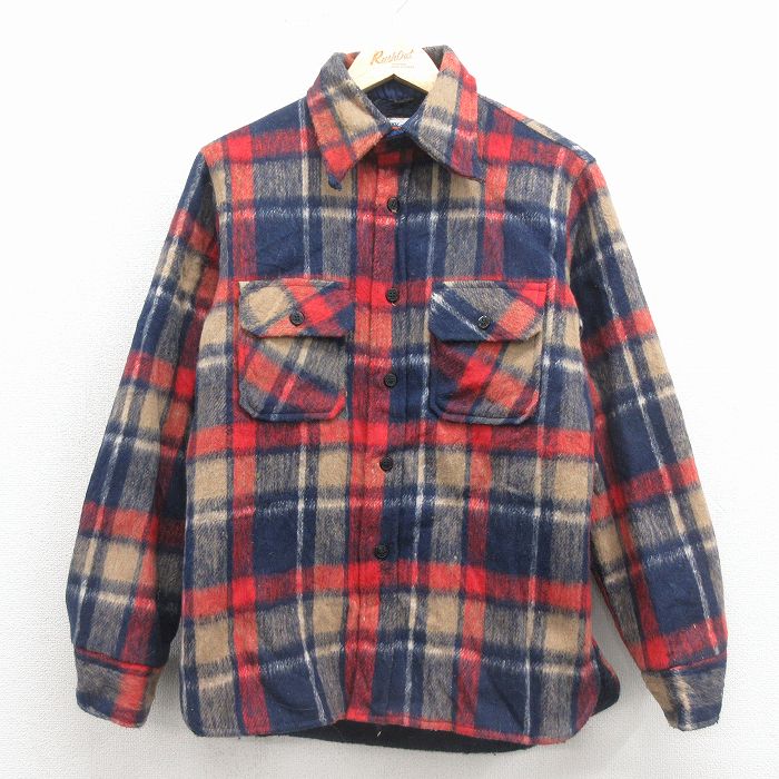 古着 長袖 ウール シャツ キッズ ボーイズ 子供服 80年代 80s CPO 紺 内側ボア 26jan09