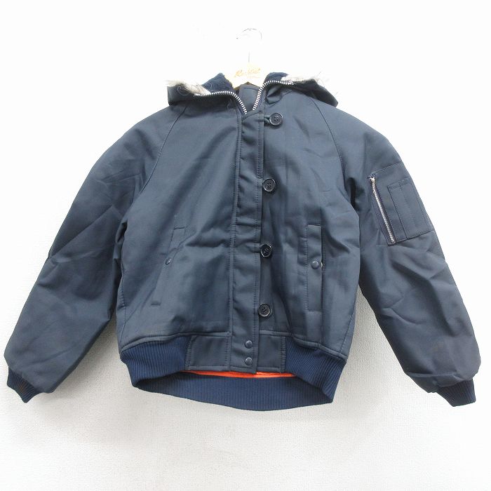 古着 長袖 ナイロン ジャケット パーカー キッズ ボーイズ 子供服 80年代 80s 紺 内側キルティング 26jan09