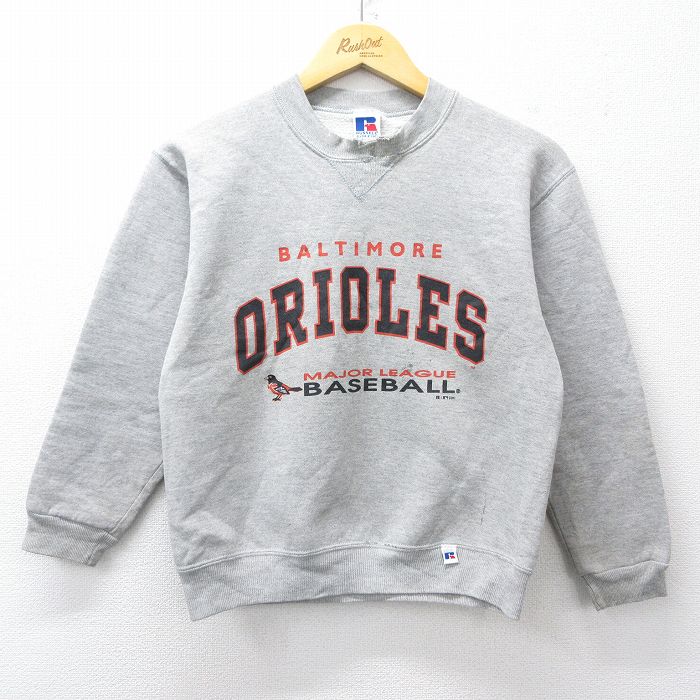 古着 ラッセル 長袖 スウェット キッズ ボーイズ 子供服 00年代 00s MLB ボルチモアオリオールズ クルーネック USA製 グレー 霜降り メジャーリーグ ベースボール 野球【spe】 26jan28