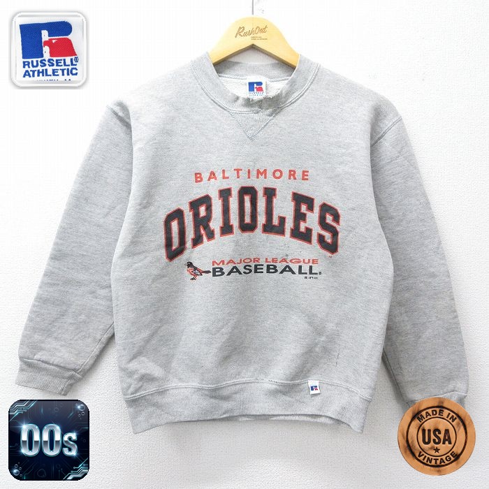 【50%OFF】ラッセル 00s 長袖スウェット MLB ボルチモアオリオールズ グレー キッズ | 古着
