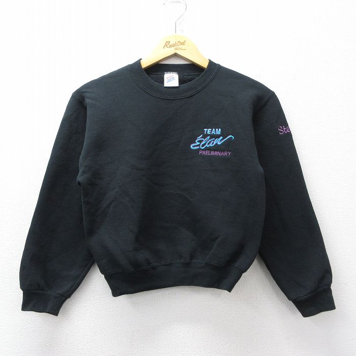 古着 ジャージーズ 長袖 スウェット キッズ ボーイズ 子供服 90年代 90s TEAM Elan クルーネック USA製 黒 26jan28